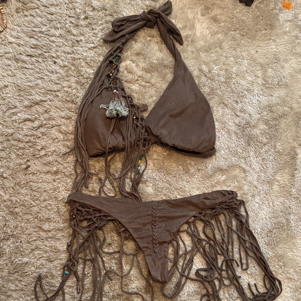 Elegant Brown Fringe Bikini Set